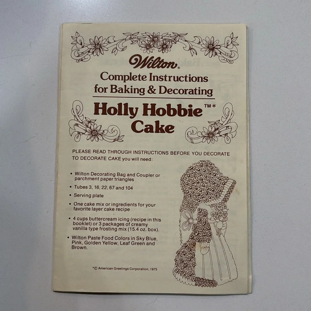 Vintage 1975 Holly Hobbie Wilton Cake‎ Pan with Instructions 1821-7795B